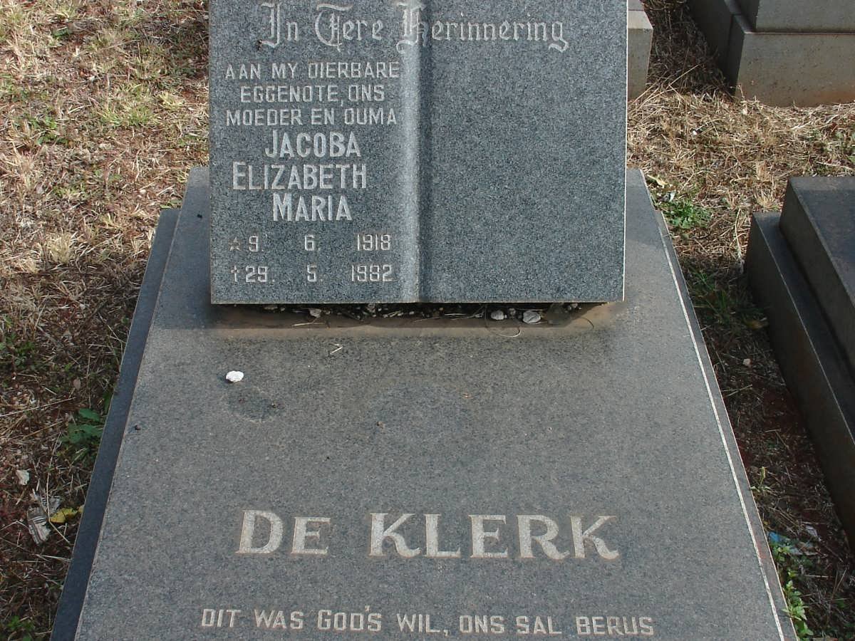 KLERK Jacoba Elizabeth Maria, de 1918-1982