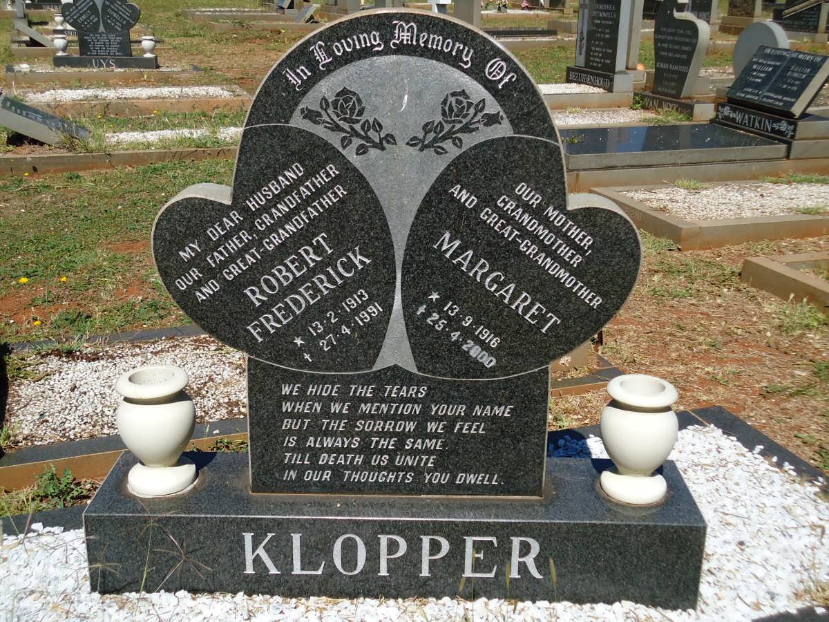 KLOPPER Robert Frederick 1913-1991 &amp; Margaret 1916-2000