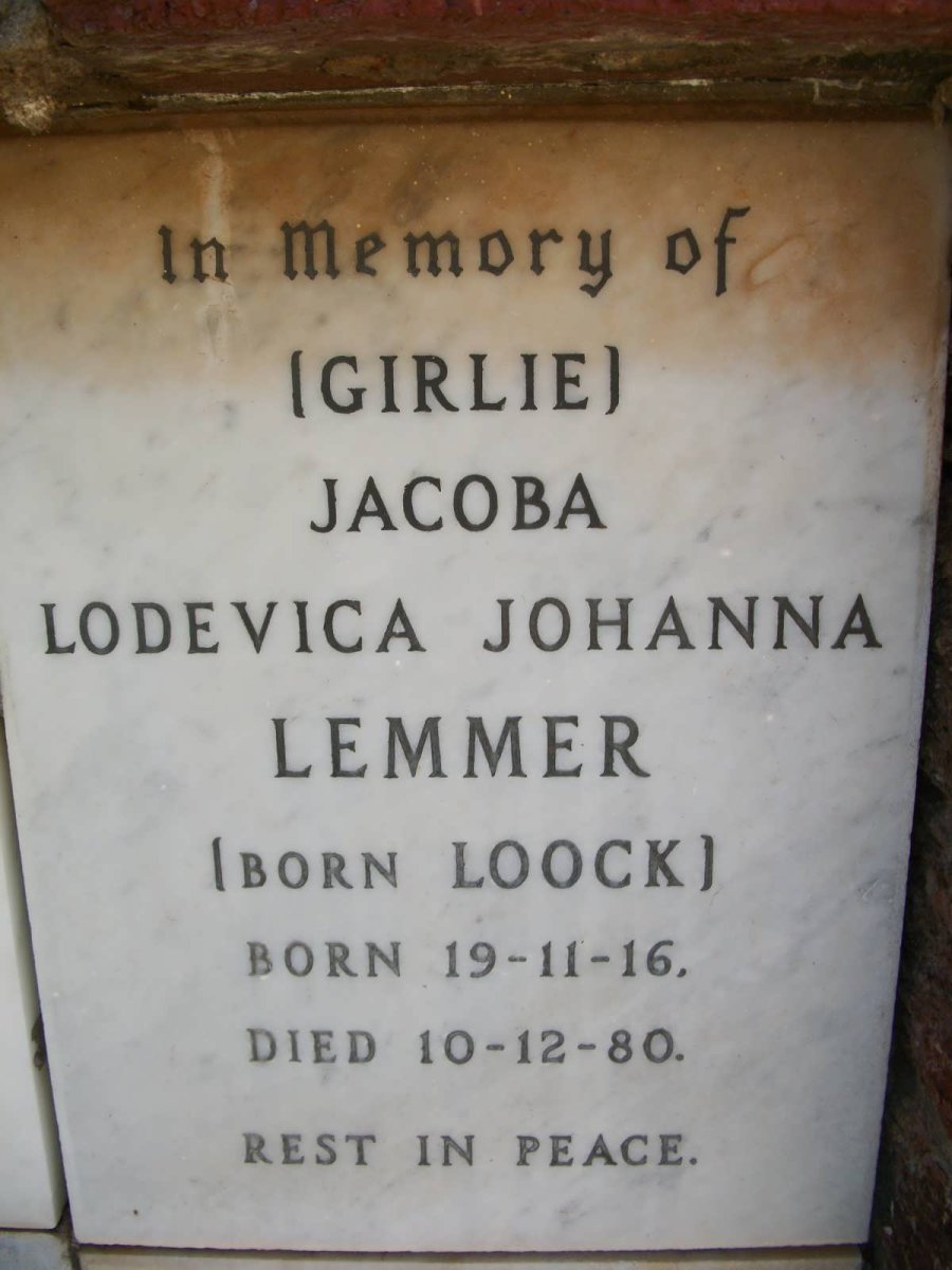 LEMMER Jacoba Lodevica Johanna nee LOOCK 1916-1980