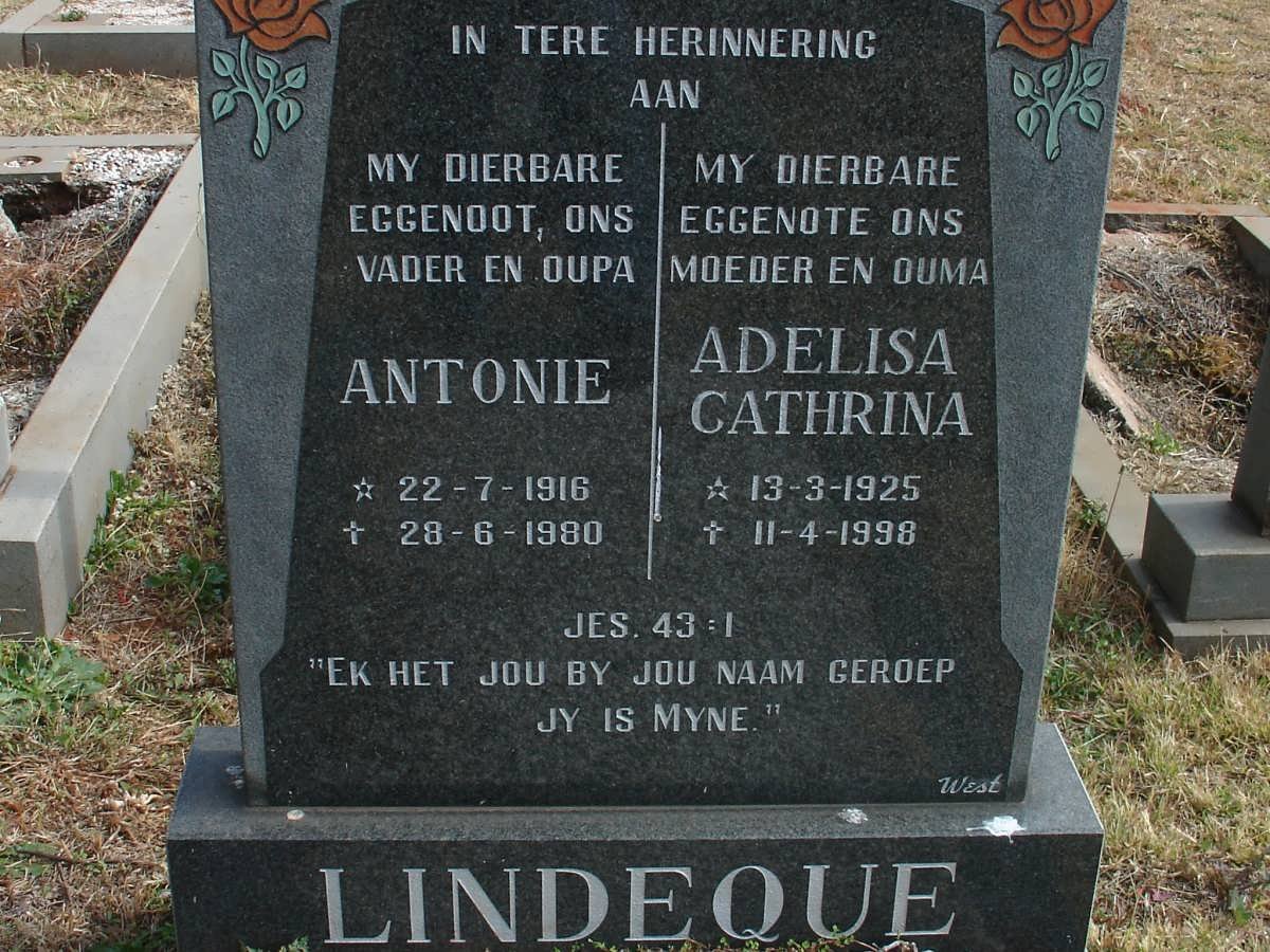 LINDEQUE Antonie 1916-1980 &amp; Adelisa Cathrina 1925-1998