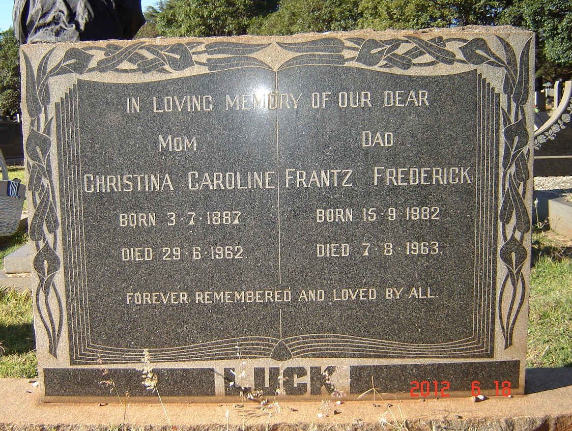LUCK Frantz Frederick 1882-1963 &amp; Christina Caroline 1887-1962