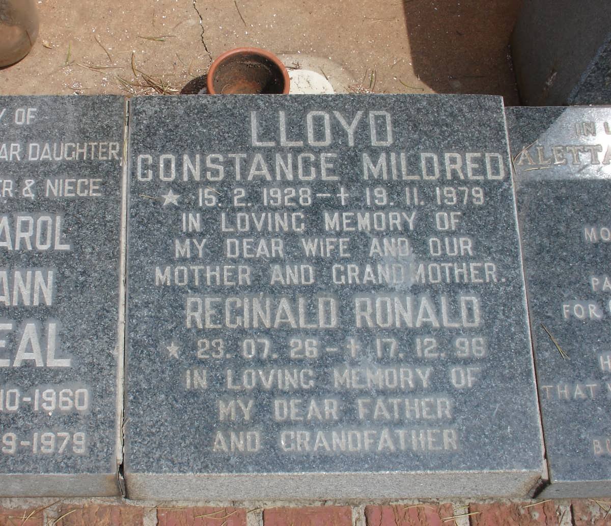 LLOYD Reginald Ronald 1926-1996 &amp; Constance Mildred 1928-1979