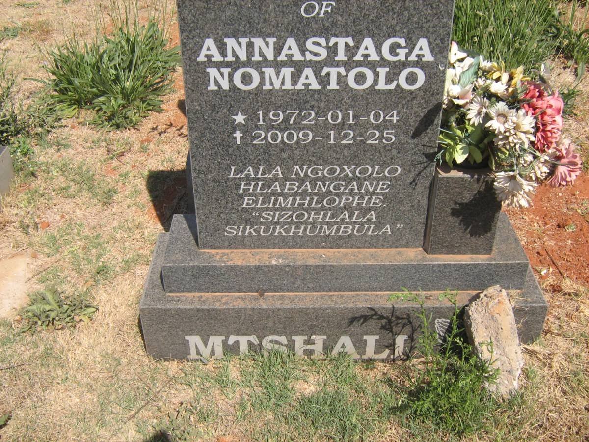 MTSHALI Annastaga Nomatolo 1972-2009