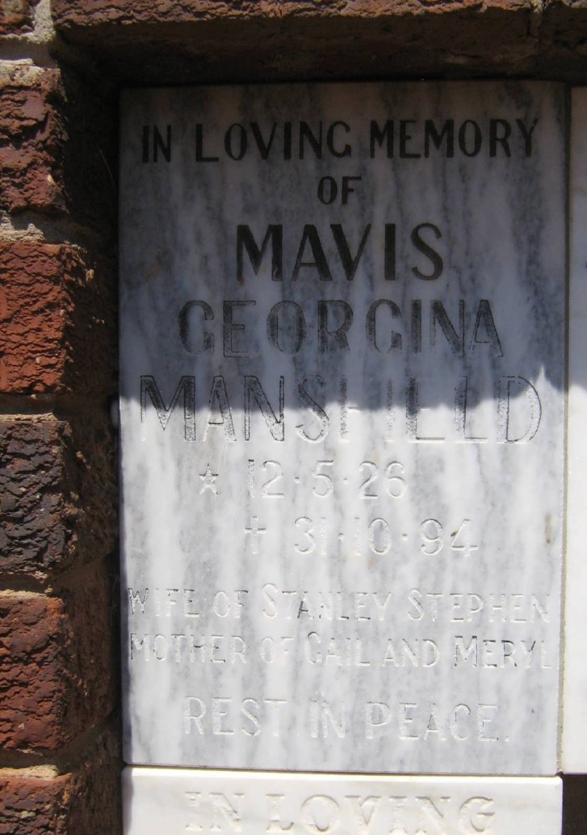 MANSFIELD Mavis Georgina 1926-1994