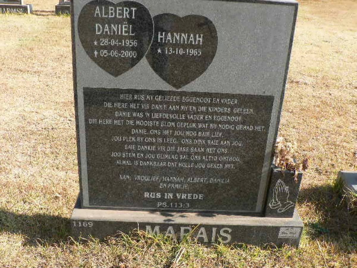 MARAIS Albert Daniël 1956-2000 &amp; Hannah 1965-