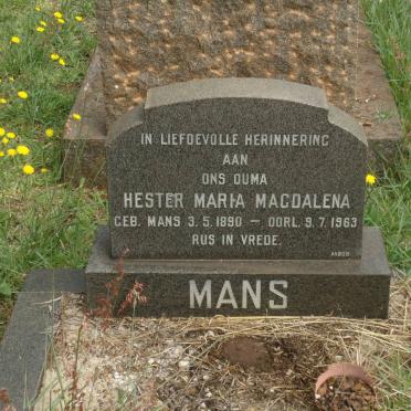 MANS Hester Maria Magdalena nee MANS 1890-1963