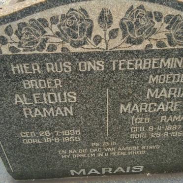 MARAIS Maria Margaretha nee RAMAN 1897-1959 :: MARAIS Aleidus Raman 1936-1959