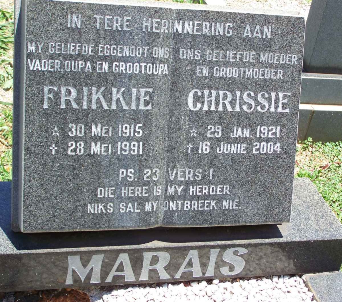 MARAIS Frikkie 1915-1991 &amp; Chrissie 1921-2004