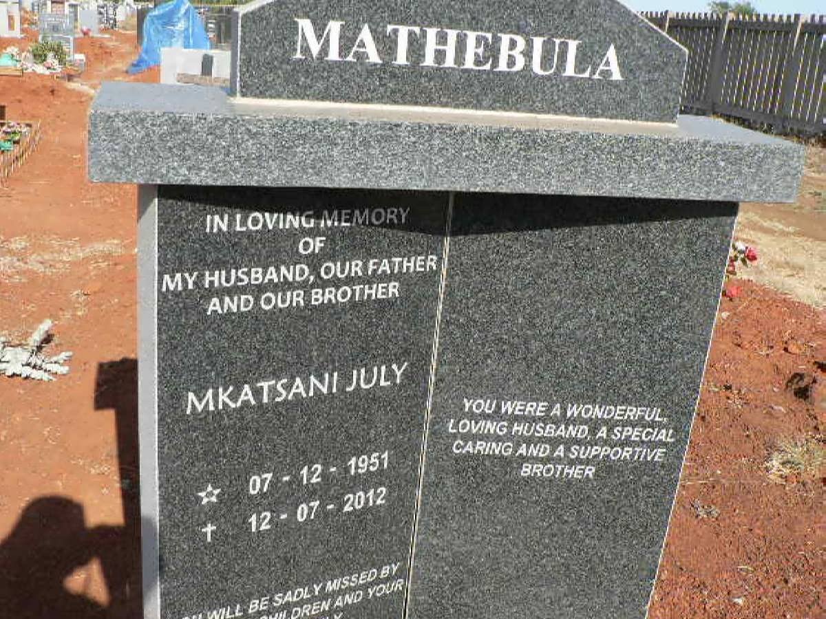 MATHEBULA Mkatsani July 1951-2012