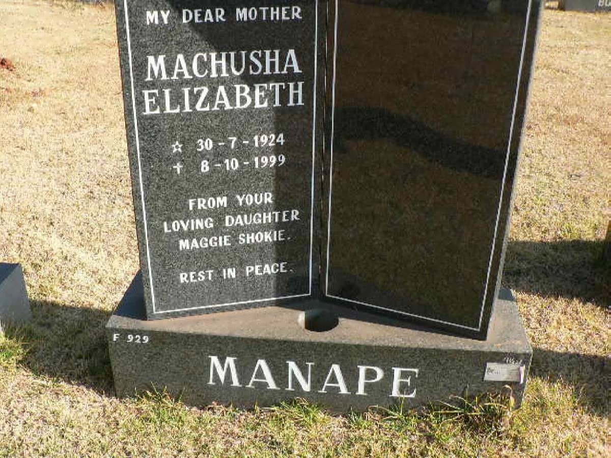 MANAPE Machusha Elizabeth 1924-1999