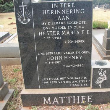 MATTHEE John Henry 1912-1986 &amp; Hester Maria E.E. 1914-1985
