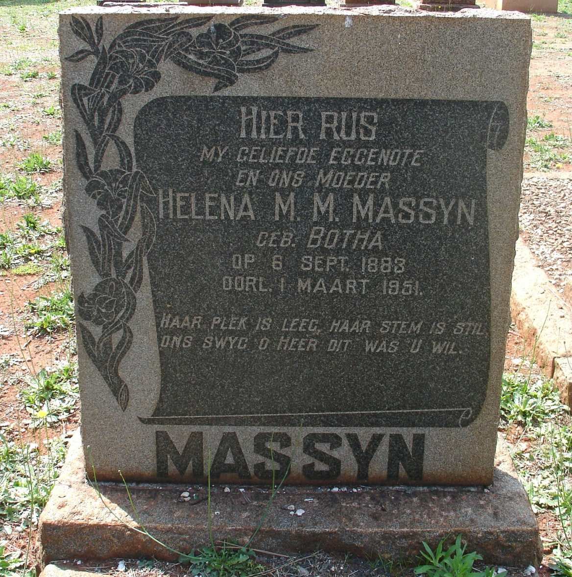 MASSYN Helena M.M. nee BOTHA 1883-1951