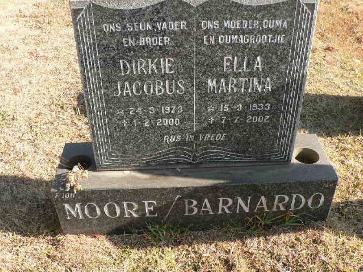 MOORE Dirkie Jacobus 1973-2000 :: BARNARDO Ella Martina 1933-2002