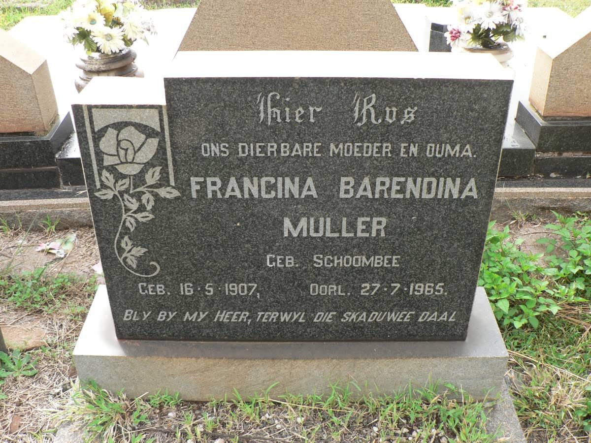 MULLER Francina Barendina nee SCHOOMBEE 1907-1965