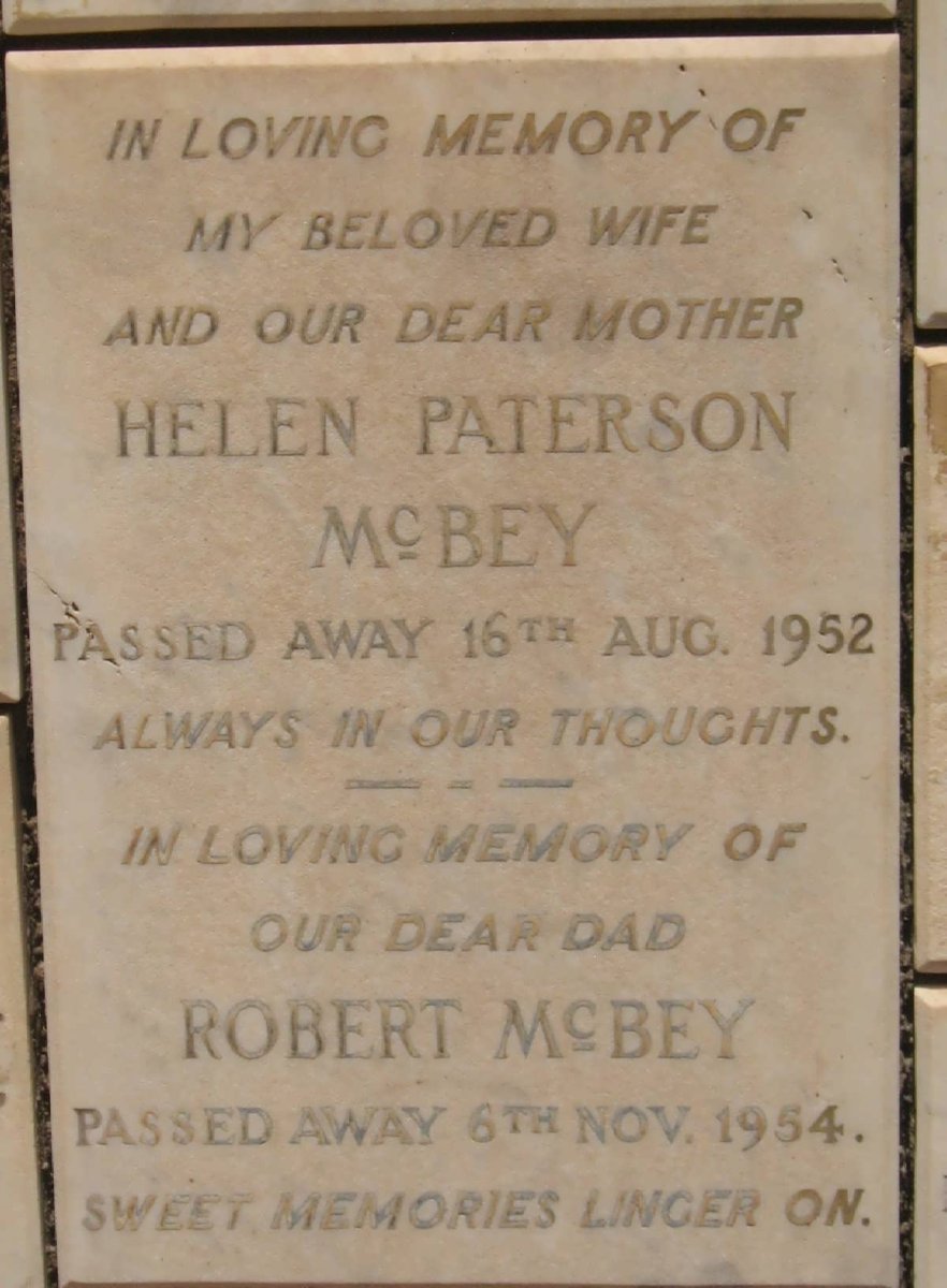 McBEY Robert -1954 &amp; Helen Paterson -1952
