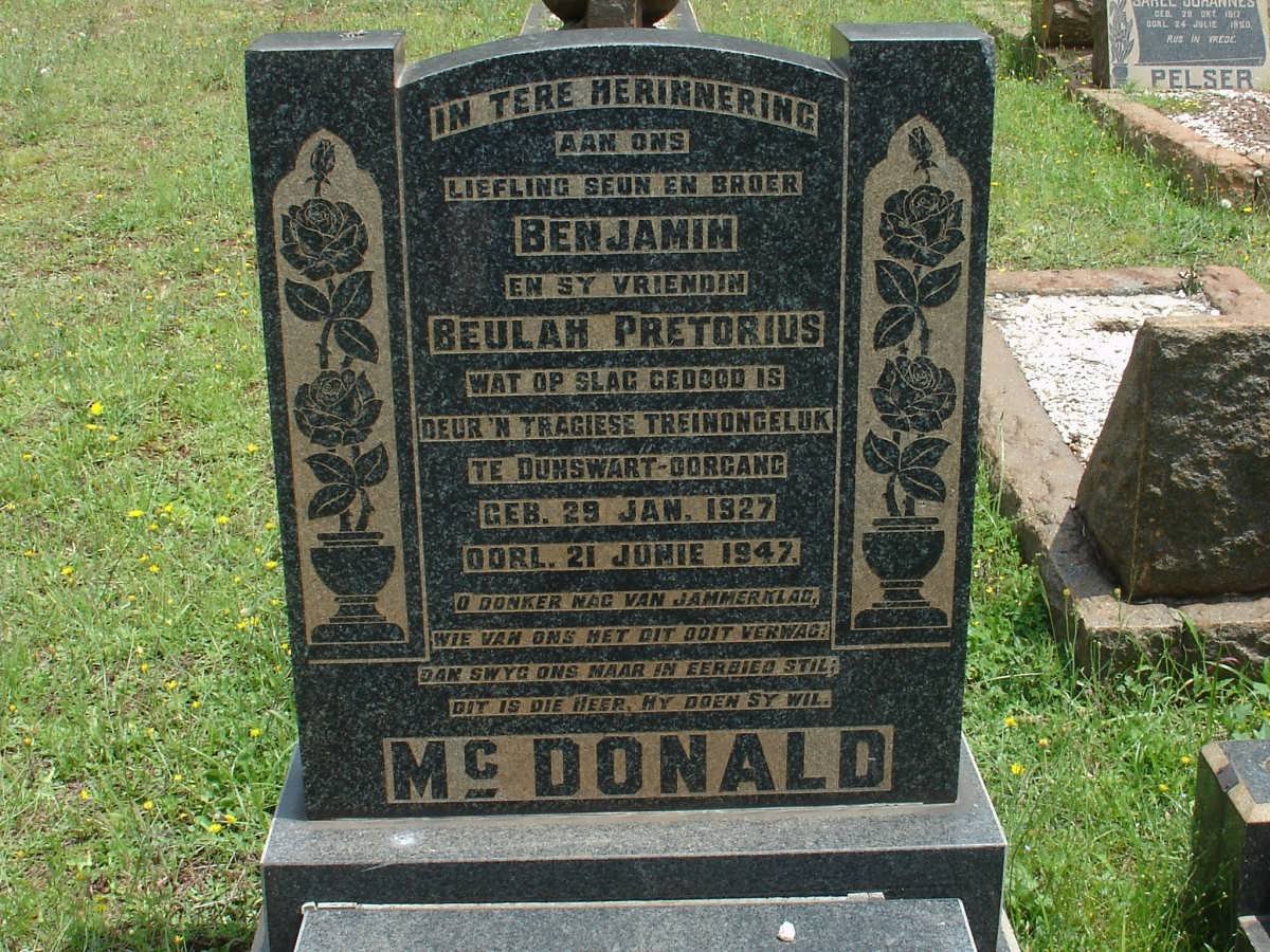 McDONALD Benjamin 1927-1947 :: PRETORIUS Beulah -1947