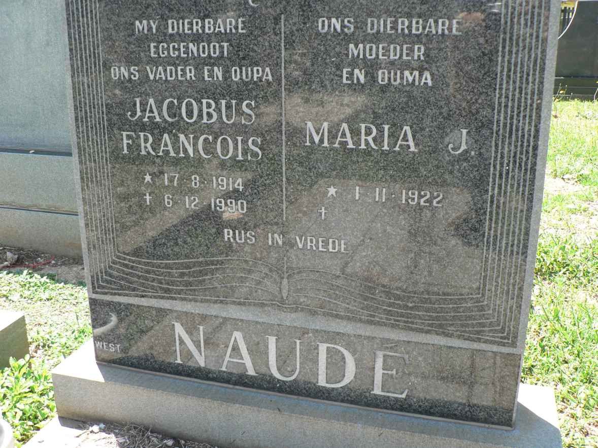 NAUDE Jacobus Francois 1914-1990 &amp; Maria J. 1922-
