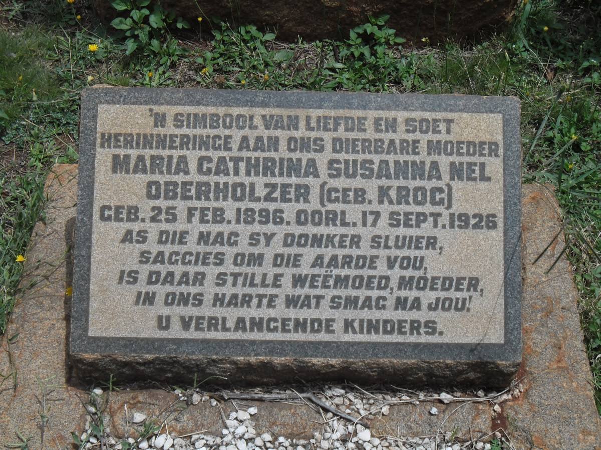 OBERHOLZER Maria Cathrina Susanna Nel nee KROG 1896-1926