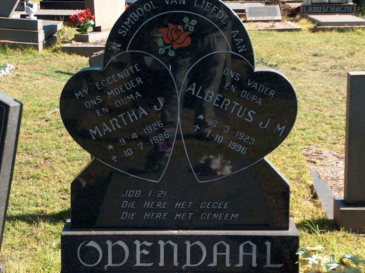 ODENDAAL Albertus J.M. 1923-1996 &amp; Martha J. 1926-1986