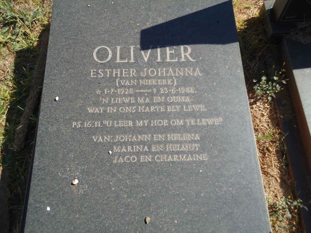 OLIVIER Esther Johanna nee VAN NIEKERK 1928-1988