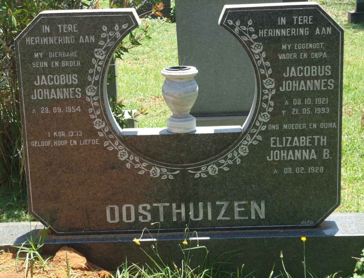 OOSTHUIZEN Jacobus Johannes 1921-1993 &amp; Elizabeth Johanna A. 1928- :: OOSTHUIZEN Johannes 1954-