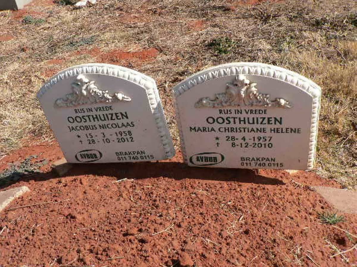 OOSTHUIZEN Jacobus Nicolaas 1958-2012 &amp; Maria Christiane Helene 1957-2010