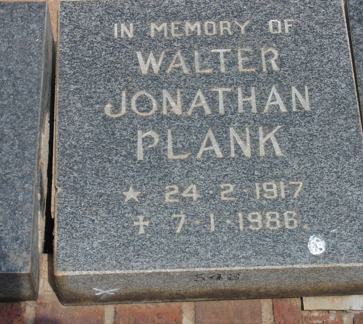 PLANK Walter Johathan 1917-1986