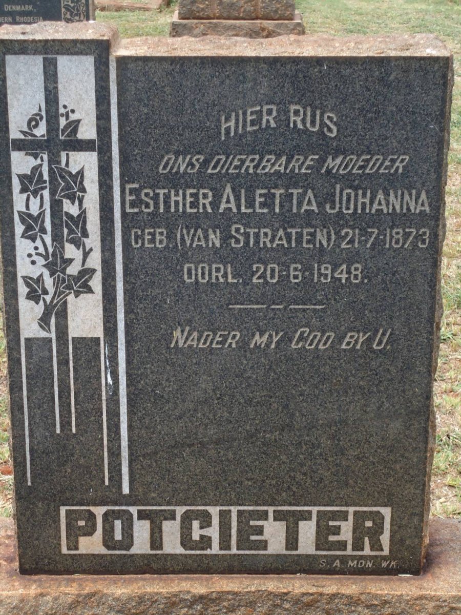 POTGIETER Esther Aletta Johanna nee VAN STRATEN 1873-1948