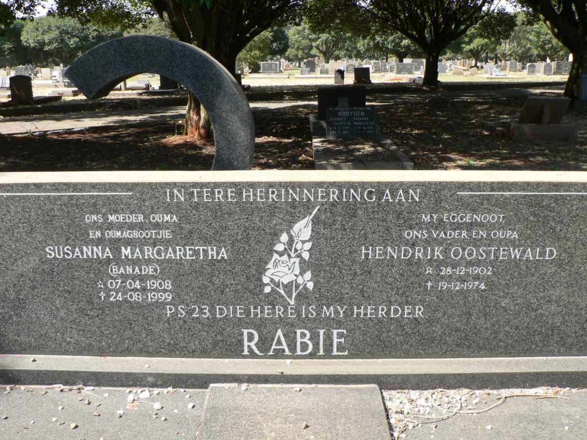 RABIE Hendrik Oostewald 1902-1974 &amp; Susanna Margaretha BANADE 1908-1999 