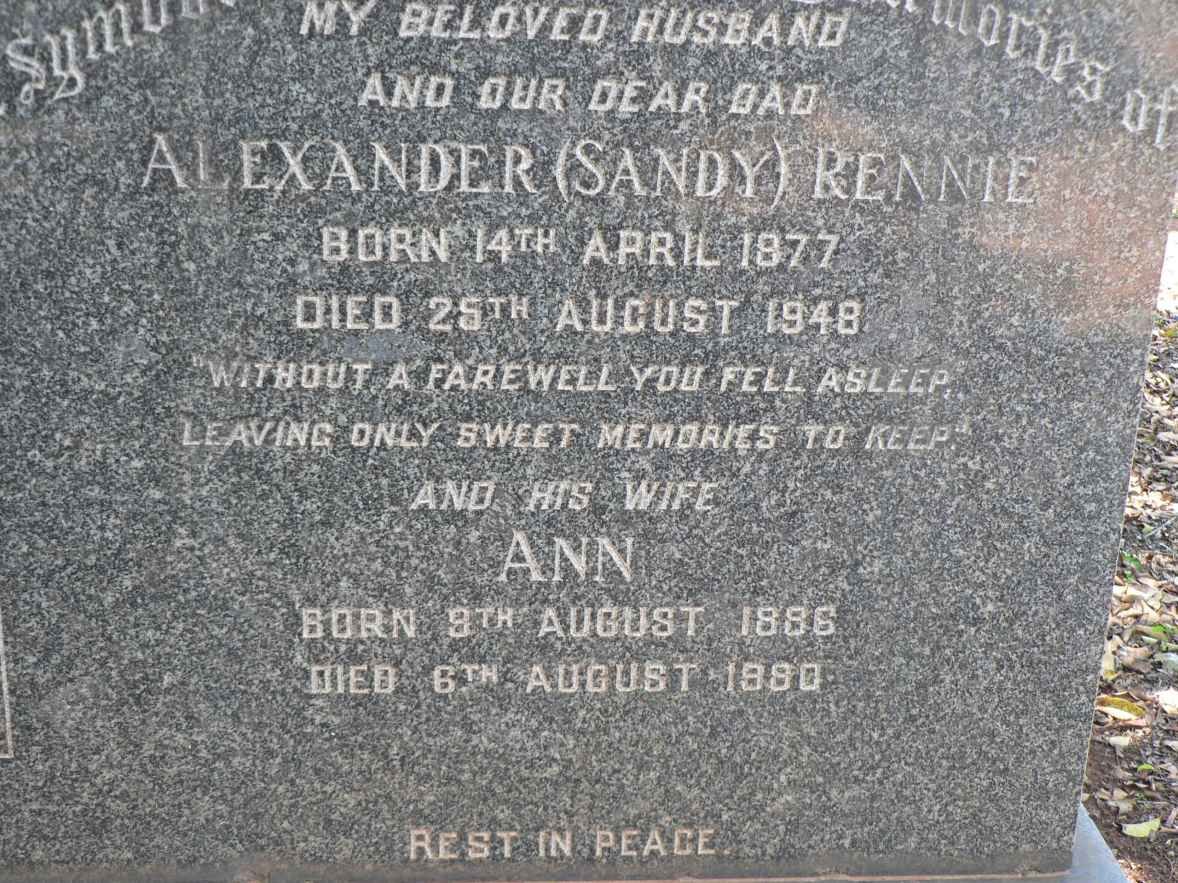 RENNIE Alexander 1877-1948 &amp; Ann 1886-1980