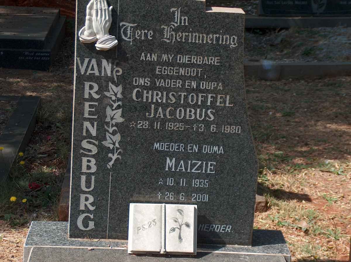 RENSBURG Christoffel Jacobus, van 1925-1980 &amp; Maizie 1935-2001