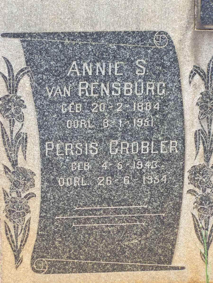 RENSBURG Annie S. 1884-1951 :: GROBLER Persis 1943-1954