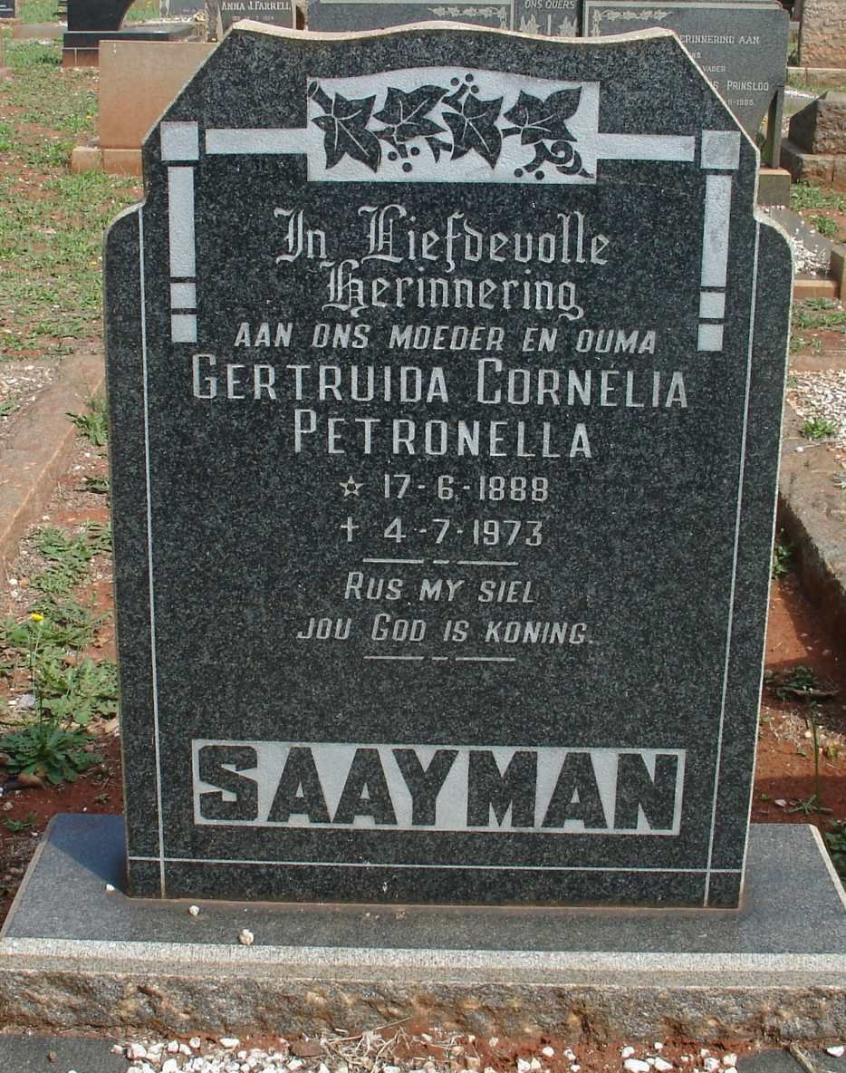 SAAYMAN Gertruida Cornelia Petronella 1888-1973