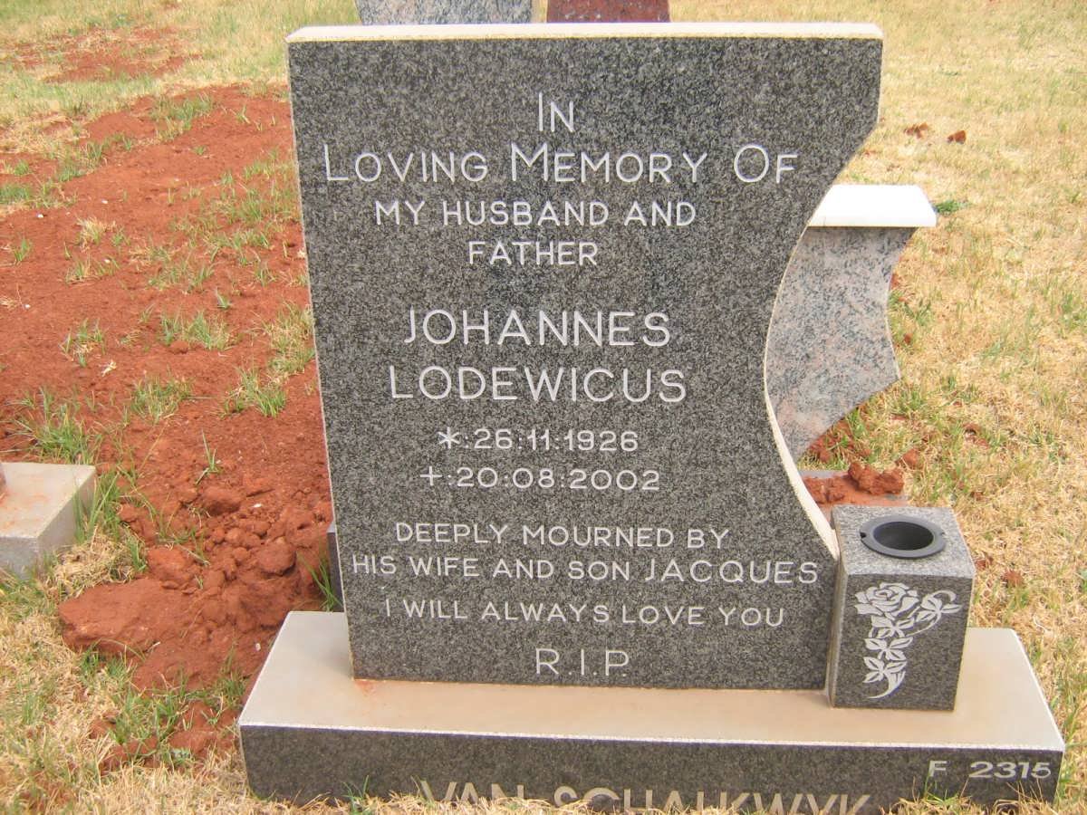 SCHALKWYK Johannes Lodewicus, van 1926-2002
