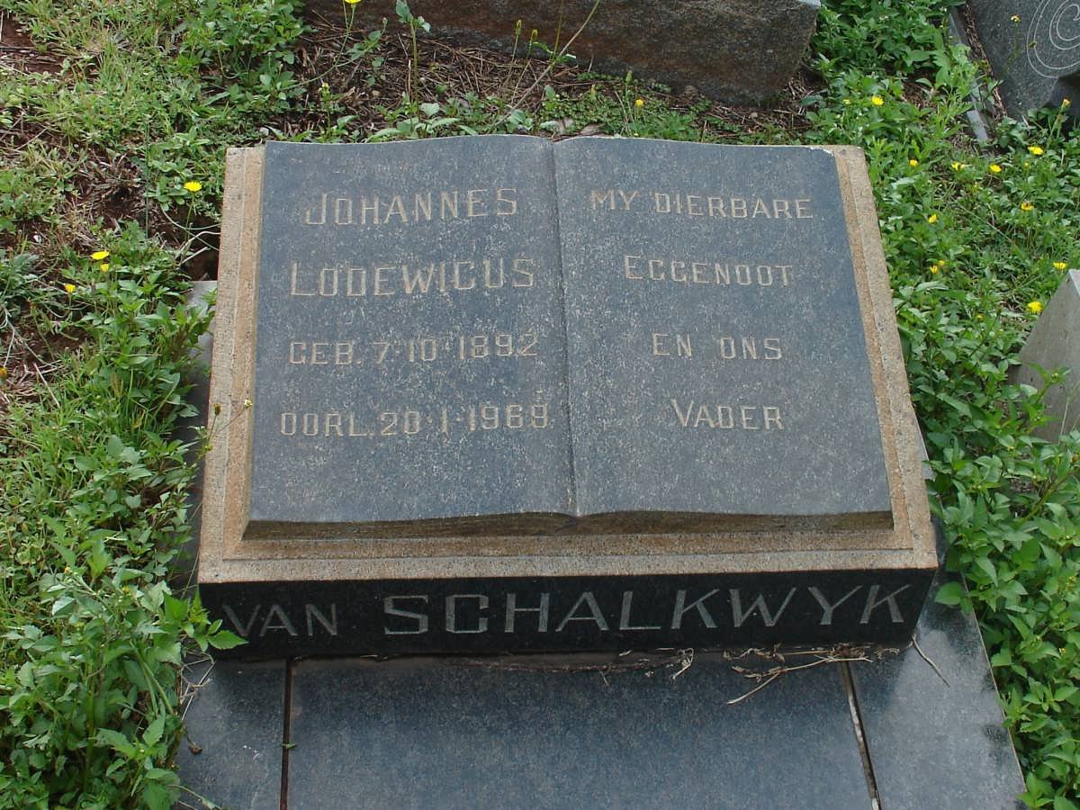 SCHALKWYK Johannes Lodewicus, van 1892-1969