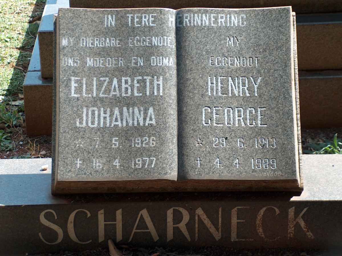 SCHARNECK Henry George 1919-1989 &amp; Elizabeth Johanna 1926-1977 