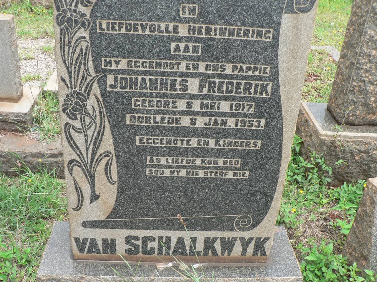 SCHALKWYK Johannes Frederik, van 1917-1953
