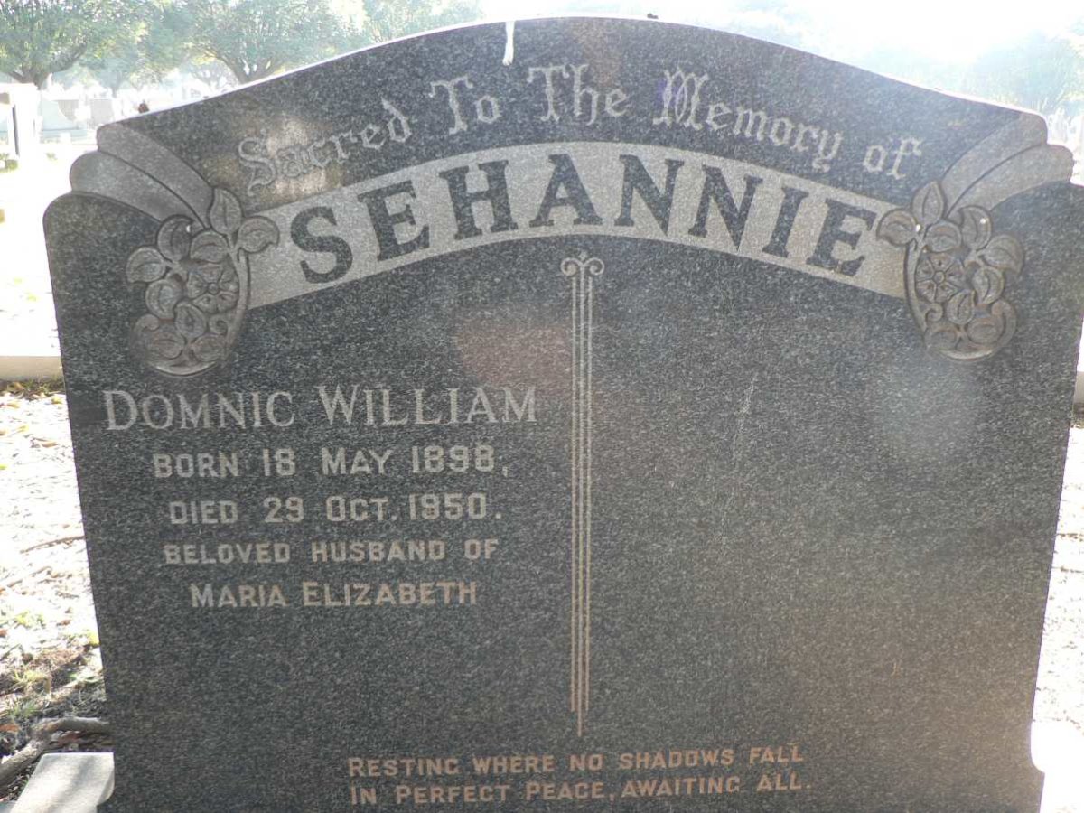 SEHANNIE Domnic William 1898-1950