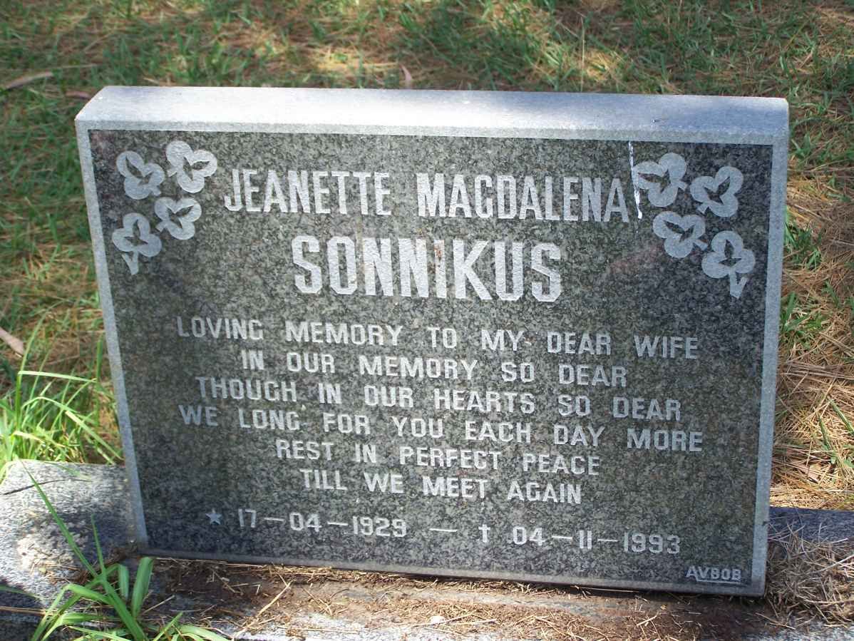 SONNIKUS Jeanette Magdalena 1929-1993