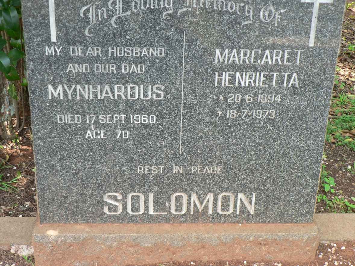 SOLOMON Mynhardus -1960 &amp; Margaret Henrietta 1894-1973