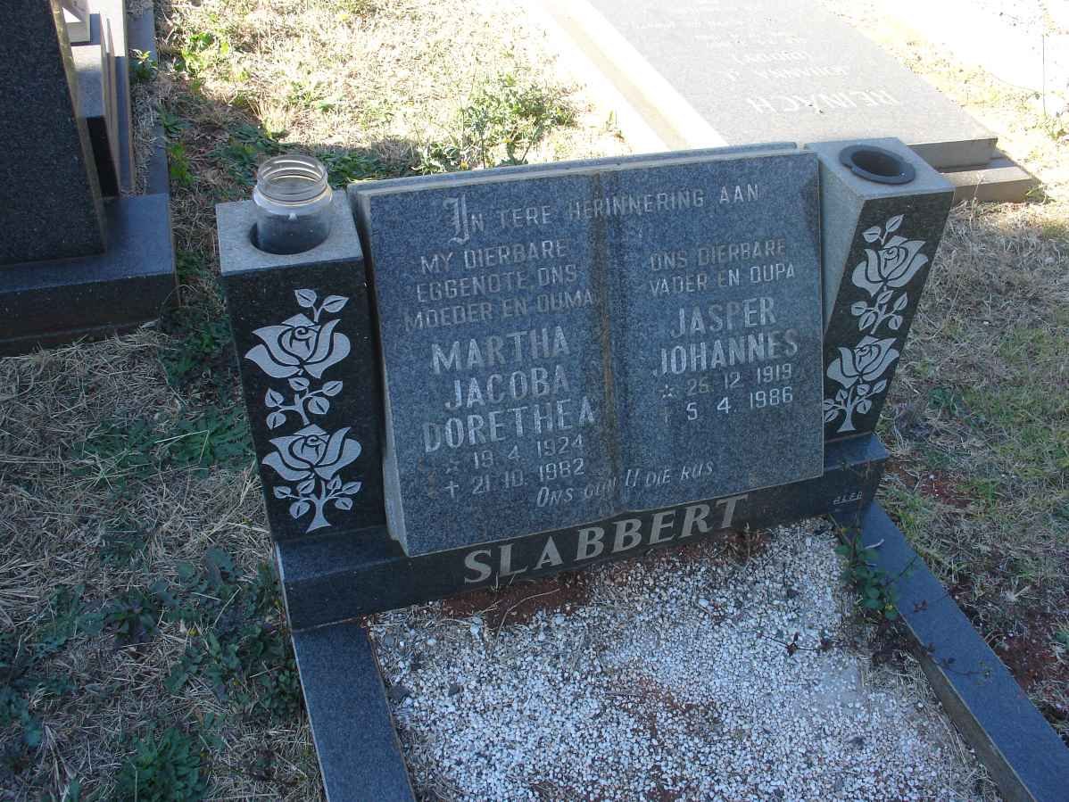 SLABBERT Jasper Johannes 1919-1986 &amp; Martha Jacoba Dorethea 1924-1982
