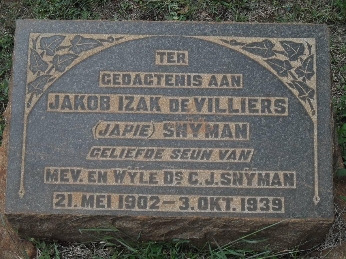 SNYMAN Jakob Izak de Villiers 1902-1939