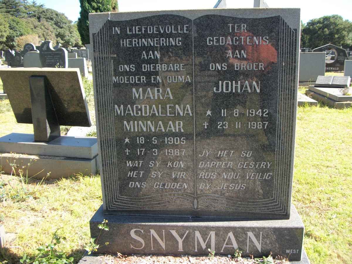 SNYMAN Maria Magdalena Minnaar 1905-1987 :: SNYMAN Johan 1942-1987