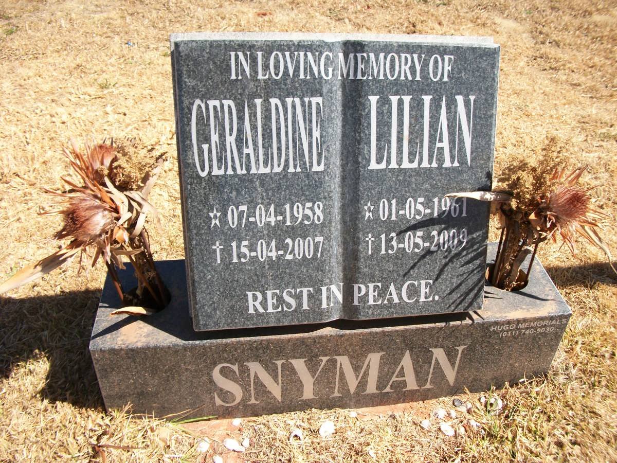 SNYMAN Geraldine 1958-2007 :: SNYMAN Lilian 1961-2009