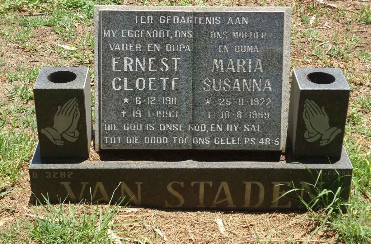 STADEN Ernest Cloete, van 1911-1993 &amp; Maria Susanna 1922-1999