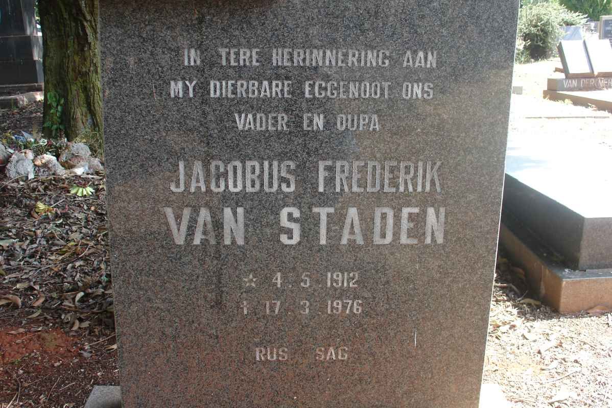 STADEN Jacobus Frederik, van 1912-1976