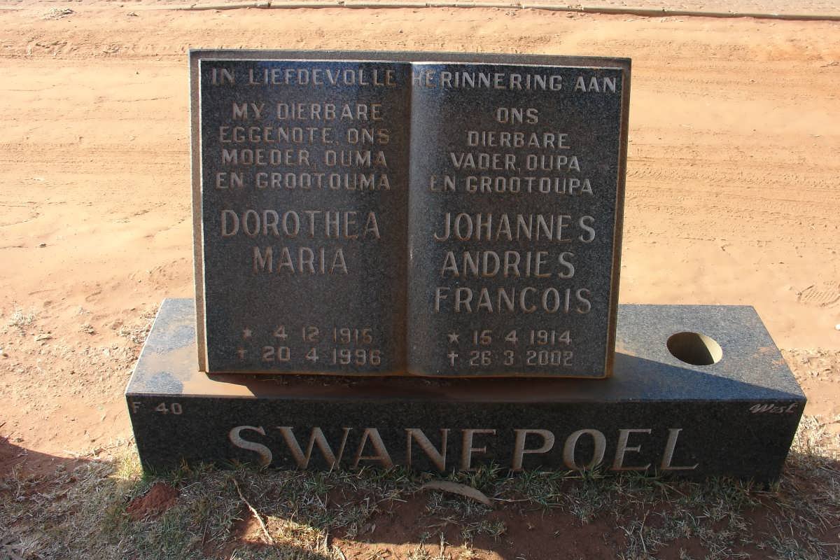 SWANEPOEL Johannes Andries Francois 1914-2002 &amp; Dorothea Maria 1915-1996