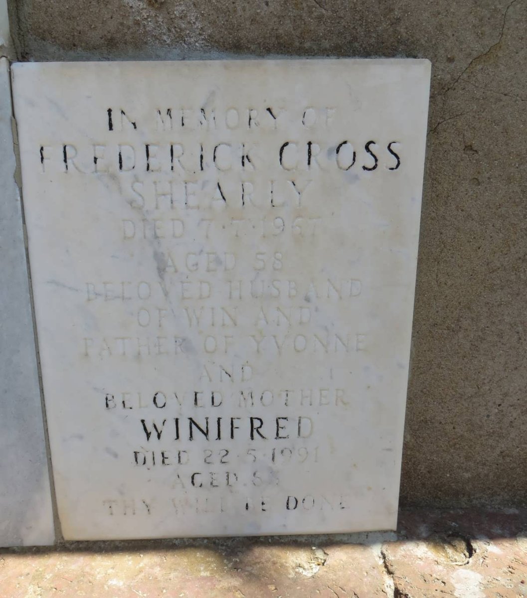 SHEARLY Frederick Cross -1967 &amp; Winifred -1991