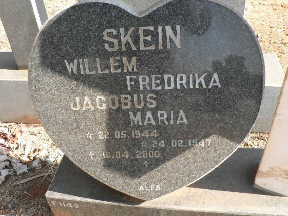 SKEIN Willem Joacobus 1944-2000 &amp; Fredrika Maria 1947-