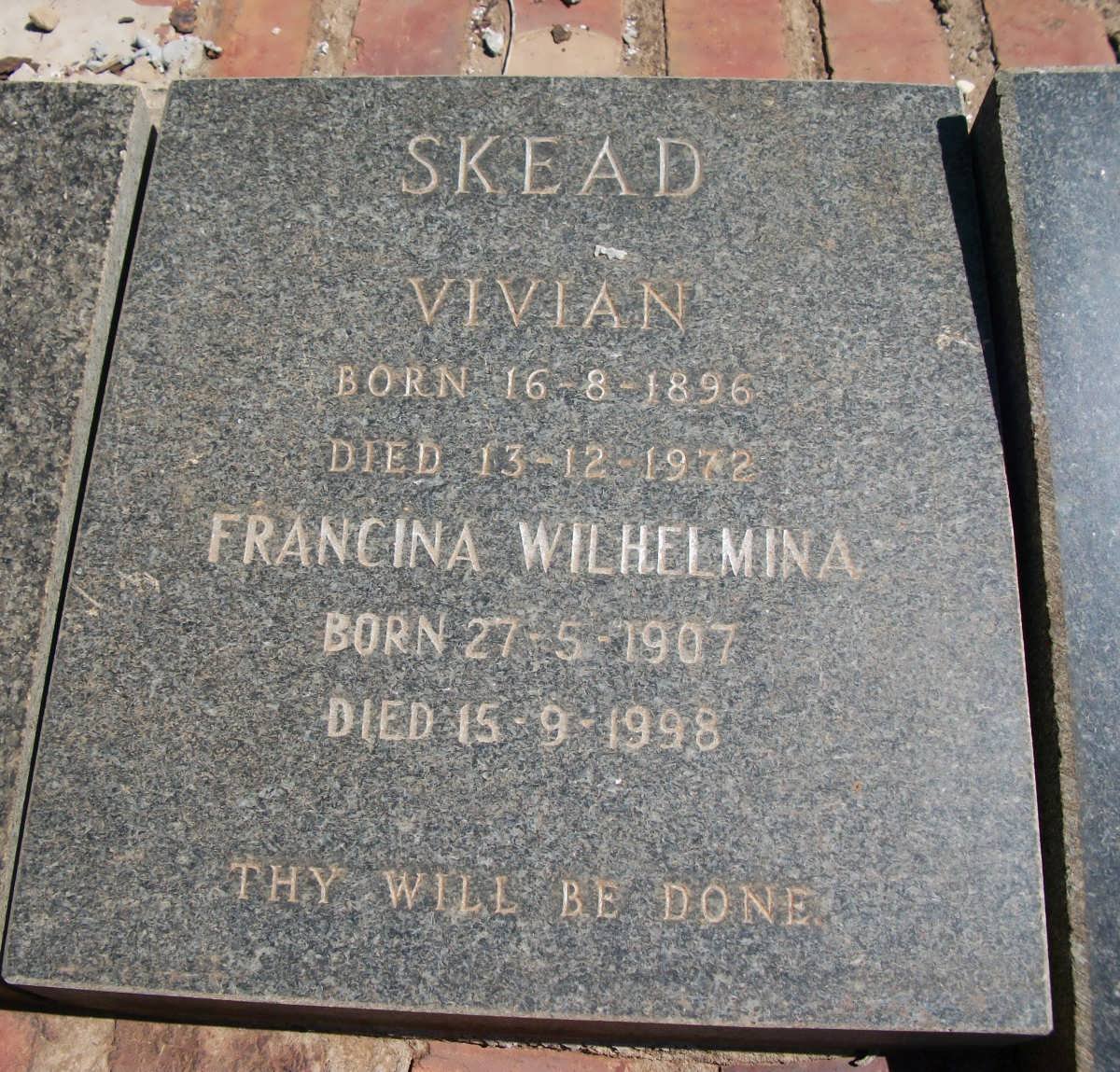 SKEAD Vivian 1896-1972 &amp; Francina Wilhelmina 1907-1998